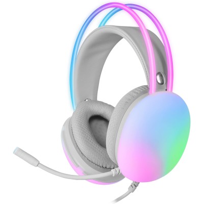 Cuffia Gaming Stereo con Microfono e Illuminazione RGB su Cuffie e Archetto Bianco