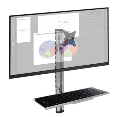 Postazione di lavoro a parete con supporto monitor e ripiano tastiera