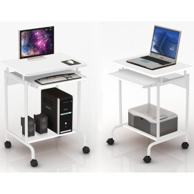 Scrivania Mobile ''Compact'' per Computer Ripiano Tastiera Scorrevole Bianco
