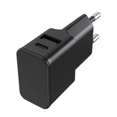 Caricatore Alimentatore USB-C&trade e USB-A da Muro per Smartphone e Tablet Nero