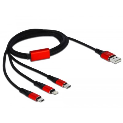 Cavo di Ricarica USB 3 in 1 Lightning Micro USB USB-C&trade 1m Rosso