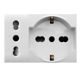 Domus S44 Presa Schuko Presa Italiana 2P+T 10/16A 250V 3 Moduli Bianco Lucido, 44109015MB