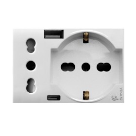 Domus S44 Presa Schuko Presa Italiana USB-A e USB-C&trade 2P+T 10/16A 250V 3 Moduli Bianco Lucido, 44109015USB