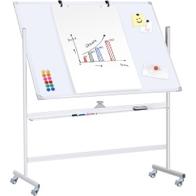 Lavagna Magnetica Bifacciale 90x120 cm con Ruote e Mensola per Pennarelli con Ganci Portablocco