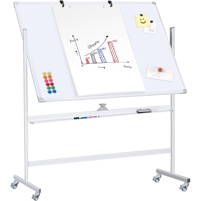 Lavagna Magnetica Bifacciale 90x120 cm con Ruote e Mensola per Pennarelli con Ganci Portablocco