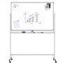 Lavagna Magnetica Bifacciale 90x120 cm con Ruote e Mensola per Pennarelli con Ganci Portablocco