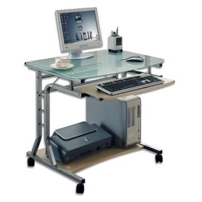 Scrivania per PC Compatta in Metallo e Vetro con Ruote