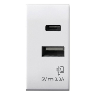 Domus S44 Caricatore USB-A e USB-C&trade 3A 230V Bianco Lucido, 441082USBAC