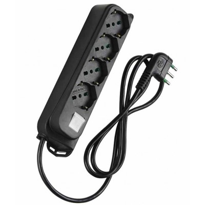 Multipresa 4 Posti Schuko con Interruttore e Cavo 1,5m Nero