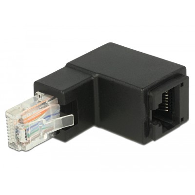 Adattatore RJ45 Maschio Femmina Cat.6 UTP Angolato verso l'alto a 90&deg Nero