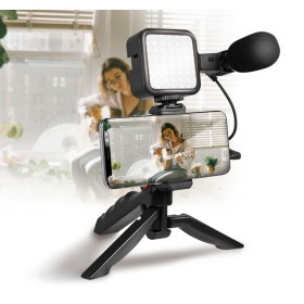Kit Vlogger Treppiede per Smartphone 4,7''7'' con Luce LED e Microfono Direzionale