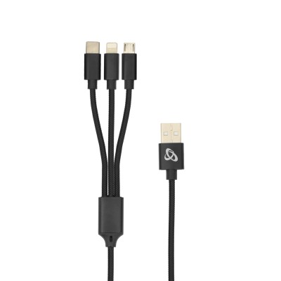 Multi Cavo di Ricarica da USB tipo A a USB-C&trade MicroUSB e 8-pin 1m Nero