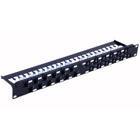 Pannello Patch UTP 24 Posti RJ45 Cat.6A Uscita Inclinata 1U Nero