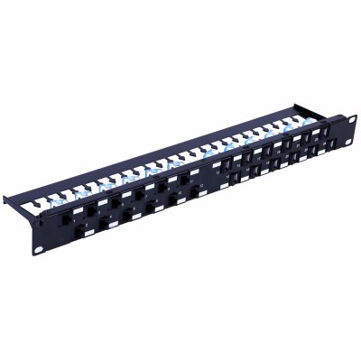 Pannello Patch UTP 24 Posti RJ45 Cat.6A Uscita Inclinata 1U Nero