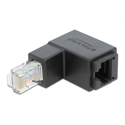 Adattatore RJ45 Maschio Femmina Cat.6 UTP Angolato verso il basso a 90&deg Nero