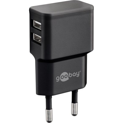 Caricatore da Muro 2 porte USB-A Slim Design 12W Nero