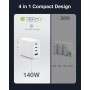 Caricatore Alimentatore GaN 3 porte USB-C&trade e 1 USB-A da Muro 140W