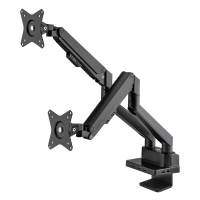 Supporto da Scrivania Doppio Monitor 17-32'' con Molla a Gas e Docking Station 8-in-1