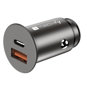 Mini Caricatore da Auto USB-A e USB-C&trade Quick Charge 3.0 38W in Metallo Nero