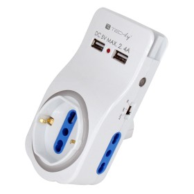 Multipresa 3 Posti e 2 Porte USB con Supporto per Smartphone e Luce Notturna