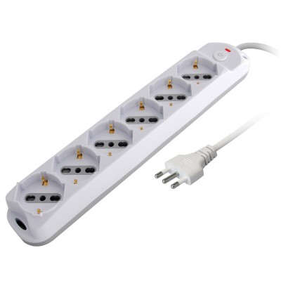 Presa Multipla a 6 Posti Italiana Bipasso/Schuko Spina 10A