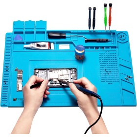 Tappeto da Saldatura e Riparazione Antistatico Antiscivolo Magnetico 45 x 30 cm in Silicone Blu