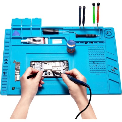 Tappeto da Saldatura e Riparazione Antistatico Antiscivolo Magnetico 45 x 30 cm in Silicone Blu