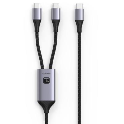 Cavo di Ricarica Sdoppiatore USB-C&trade Maschio a Due USB-C&trade Maschio 100W 1,5m