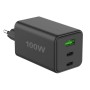 Caricatore Alimentatore GaN 100W 2x USB-C&trade 1x USB-A Power Delivery Fast Charger Nero