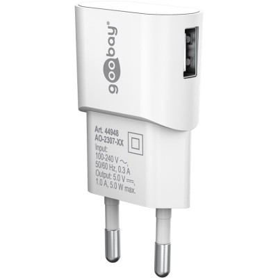 Caricatore USB 1A 5W Compatto Spina Europea Bianco