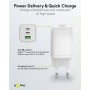 Nano Caricatore Alimentatore GaN 2xUSB-C&trade (PD) + USB-A (QC) da Muro 65W Bianco
