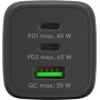 Nano Caricatore Alimentatore GaN 2xUSB-C&trade (PD) + USB-A (QC) da Muro 65W Nero
