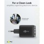 Nano Caricatore Alimentatore GaN 2xUSB-C&trade (PD) + USB-A (QC) da Muro 65W Nero