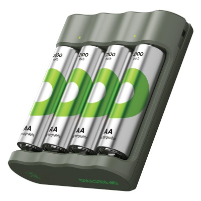 Caricabatterie per AA e AAA con 4 Batterie AA NiMH da 2100 mAh Incluse