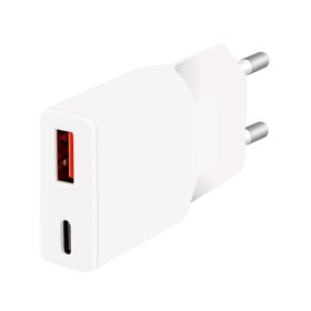Caricatore Alimentatore GaN USB-C&trade (PD) + USB-A (QC) da Muro 20W Bianco