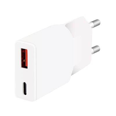 Caricatore Alimentatore GaN USB-C&trade (PD) + USB-A (QC) da Muro 20W Bianco