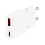 Caricatore Alimentatore GaN USB-C&trade (PD) + USB-A (QC) da Muro 20W Bianco