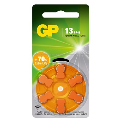 Blister 6 Batterie a Bottone PR48 ZA13 AC13 DA13 per Protesi Acustiche