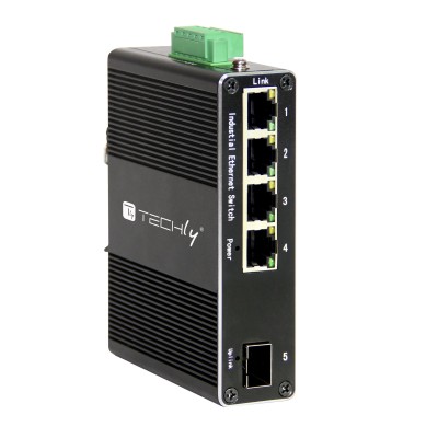 Convertitore Ethernet Industriale Gigabit 4 porte RJ45 a 1 porta SFP Non Gestito
