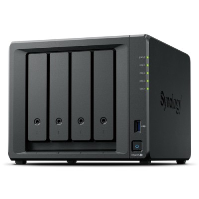 SYNOLOGY NAS TOWER 4X SATA, 2X NVME, MAX 40 CAM, CELERON J4125, 2GB RAM, 2.5GBE, USB 3.2, 2 LICENZE