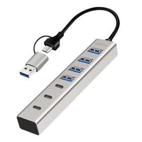 Hub USB 3.2 4 porte USB-A e 3 porte USB-C&trade Alluminio Silver