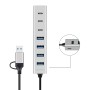 Hub USB 3.2 4 porte USB-A e 3 porte USB-C&trade Alluminio Silver