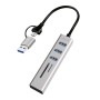 Hub USB 3.2 3 porte USB-A, 2  SD/microSD Alluminio Silver