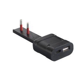 Spina Italiana Ultrapiatta USB tipo A e USB-C&trade 2P+T250V 10A 20W, Nero