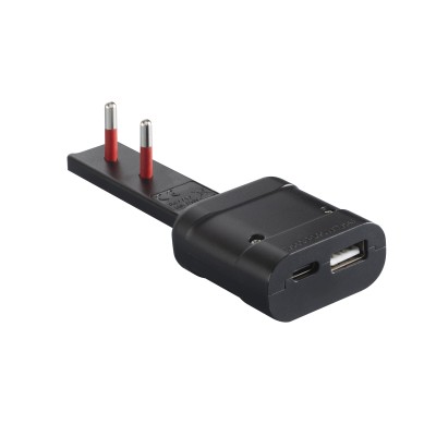 Spina Italiana Ultrapiatta USB tipo A e USB-C&trade 2P+T250V 10A 20W, Nero