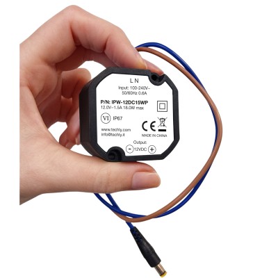 Alimentatore Impermeabile IP67 12 V / 1,5 A, 18 W Plug 5.5 x 2.1 mm Nero