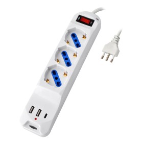 Multipresa 3 Posti 10/16 A Bipasso/Schuko con 3 Porte USB-A/C&trade Bianca