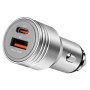 Caricabatteria da Auto con Doppia Porta USB, 20W, USB-A (QC), USB-C&trade (PD), Argento