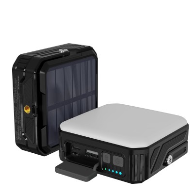 Powerbank Outdoor Energia Solare 10000 mAh con Lampada da Campeggio/Torcia IP65 2xUSB, Nero