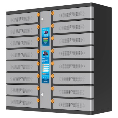 Armadio di Ricarica USB-C&trade 16 Scomparti con Chiusura a PIN e Touchscreen 850W Grigio